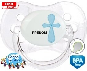 It's a boy croix bleue + prénom : Transparent classique embout cerise