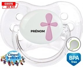 It's a girl croix rose + prénom : Transparent classique embout cerise