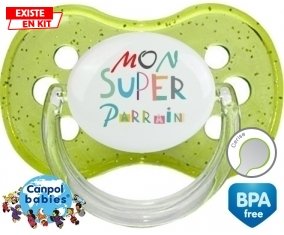 Mon super parrain + prénom : Vert à paillette embout cerise