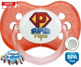 Super Papa + prénom : Rouge à paillette embout cerise