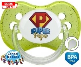 Super Papa + prénom : Vert à paillette embout cerise