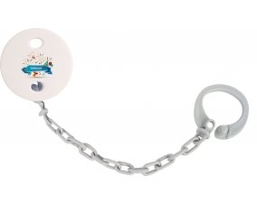 Attache tétine Joyeux anniversaire style 1 + prénom couleur Grise