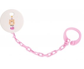 Attache-tototte Ours anniversaire + prénom couleur Rose clair