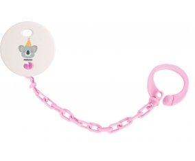 Attache-tétine Koala anniversaire + prénom couleur Rose clair