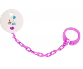 Attache tétine let's party anniversaire + prénom couleur Rose fuschia