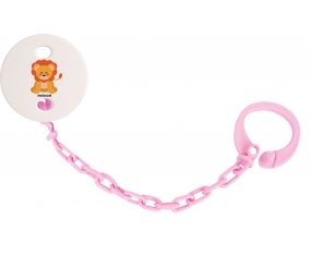 Attache sucette Lion style 3 + prénom couleur Rose clair