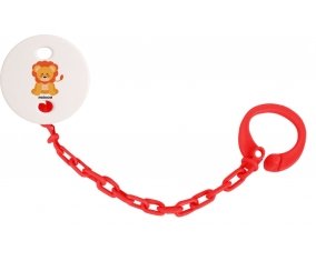 Attache-tétine Lion style 3 + prénom couleur Rouge