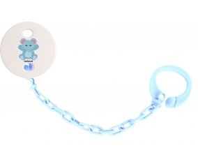 Attache sucette Éléphant style 4 + prénom couleur Bleu ciel