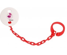 Attache tétine Flamant rose + prénom couleur Rouge