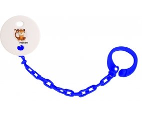 Attache tétine Tigre style 1 + prénom couleur Marine