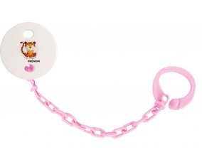 Attache-tétine Tigre style 1 + prénom couleur Rose clair