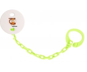 Attache-tototte Tigre style 1 + prénom couleur Verte