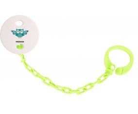 Attache-tétine hibou rigolo + prénom couleur Verte