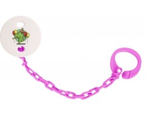 Attache tétine Croco anniversaire + prénom couleur Rose fuschia