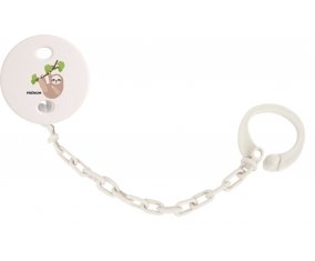 Attache sucette Paresseux arbre style 1 + prénom couleur Blanc