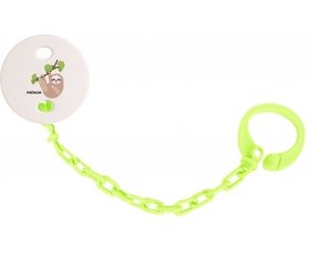 Attache-tétine Paresseux arbre style 1 + prénom couleur Verte