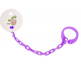 Attache-sucette Paresseux arbre style 1 + prénom couleur Violet