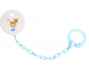 Attache sucette Tigre style 2 + prénom couleur Bleu ciel