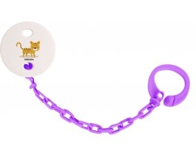 Attache-tétine Tigre style 2 + prénom couleur Violet