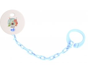 Attache tétine Dinosaures anniversaire + prénom couleur Bleu ciel