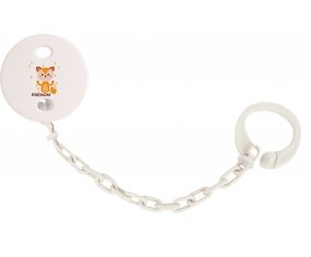 Attache-tétine Renard style 1 + prénom couleur Blanc