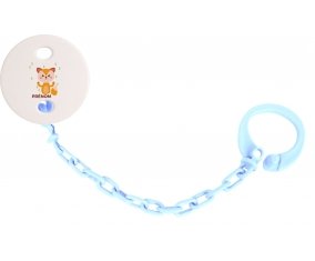 Attache-sucette Renard style 1 + prénom couleur Bleu ciel