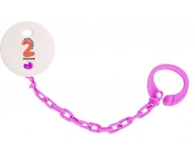 Attache sucette Deux ans anniversaire style 1 + prénom couleur Rose fuschia