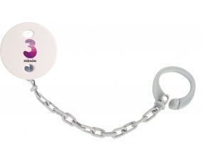 Attache-tototte Trois ans anniversaire style 2 + prénom couleur Grise