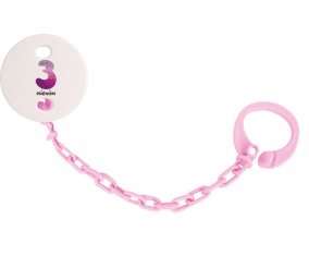 Attache-tétine Trois ans anniversaire style 2 + prénom couleur Rose clair