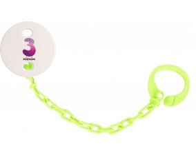 Attache-tototte Trois ans anniversaire style 2 + prénom couleur Verte
