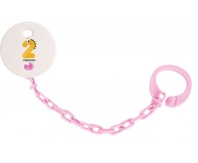 Attache sucette Deux ans anniversaire style 3 + prénom couleur Rose clair