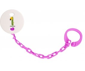 Attache tétine un an anniversaire style 4 + prénom couleur Rose fuschia