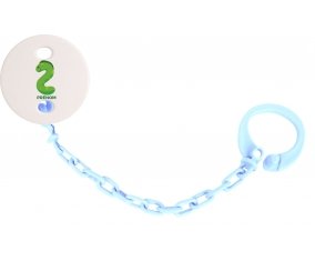 Attache-tétine Deux ans anniversaire style 5 + prénom couleur Bleu ciel