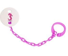 Attache tototte Trois ans anniversaire style 5 + prénom couleur Rose fuschia