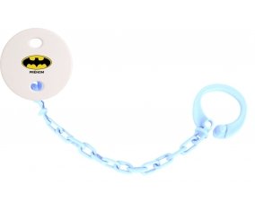 Attache-tétine Batman + prénom couleur Bleu ciel