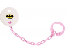 Attache-tétine Batman + prénom couleur Rose clair