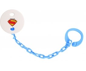 Attache-tétine Superman + prénom couleur Bleu turquoise