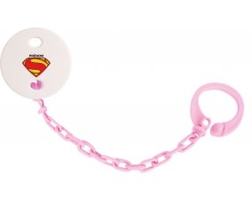 Attache tototte Superman + prénom couleur Rose clair