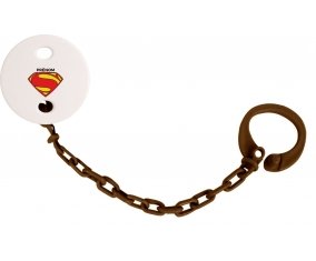 Attache tétine Superman + prénom couleur Marron