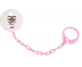 Attache-sucette Attention pirate + prénom couleur Rose clair