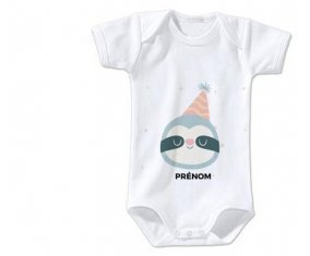 Body bébé Paresseux anniversaire + prénom 6/12 mois manches Courtes