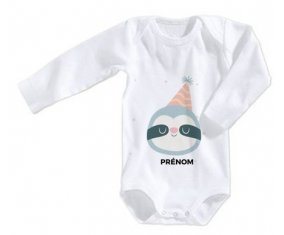 Body bébé Paresseux anniversaire + prénom 6/12 mois manches Courtes