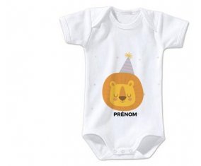 Body bébé Lion anniversaire + prénom 3/6 mois manches Courtes