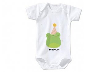 Body bébé Grenouille anniversaire + prénom 6/12 mois manches Longues