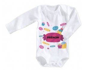 Body bébé Bonbons anniversaire + prénom 3/6 mois manches Longues