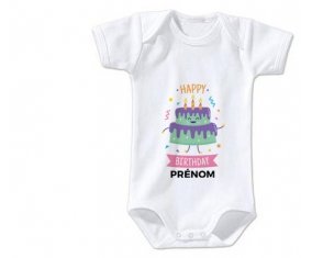 Body bébé Gâteau anniversaire + prénom 6/12 mois manches Courtes