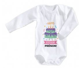 Body bébé Gâteau anniversaire + prénom 6/12 mois manches Courtes