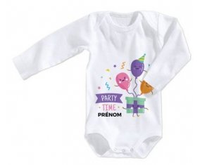 Body bébé Party time anniversaire + prénom 6/12 mois manches Longues