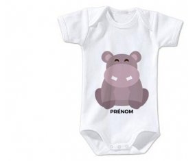 Body bébé Hippopotame + prénom 6/12 mois manches Courtes