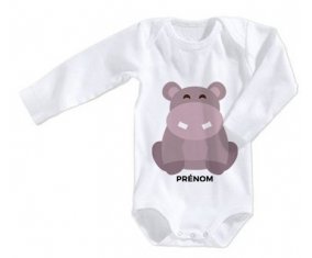 Body bébé Hippopotame + prénom 6/12 mois manches Courtes